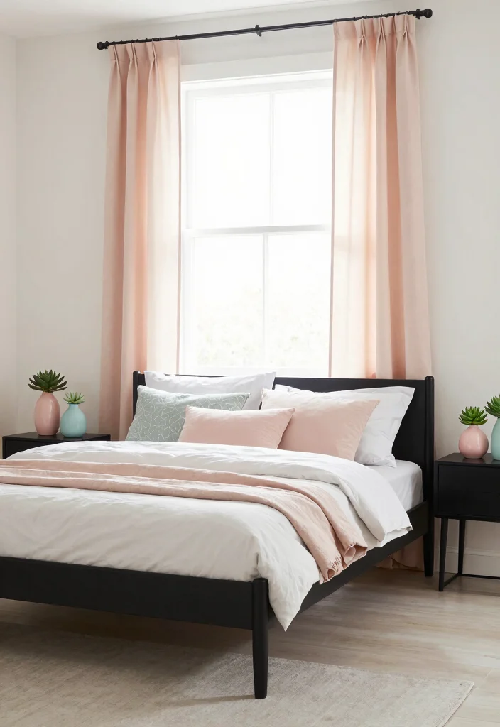 10 Black Bed Frame Bedroom Ideas with Strong Contrast 2 10 Black Bed Frame Bedroom Ideas with Strong Contrast 2. Pastel Perfection 0