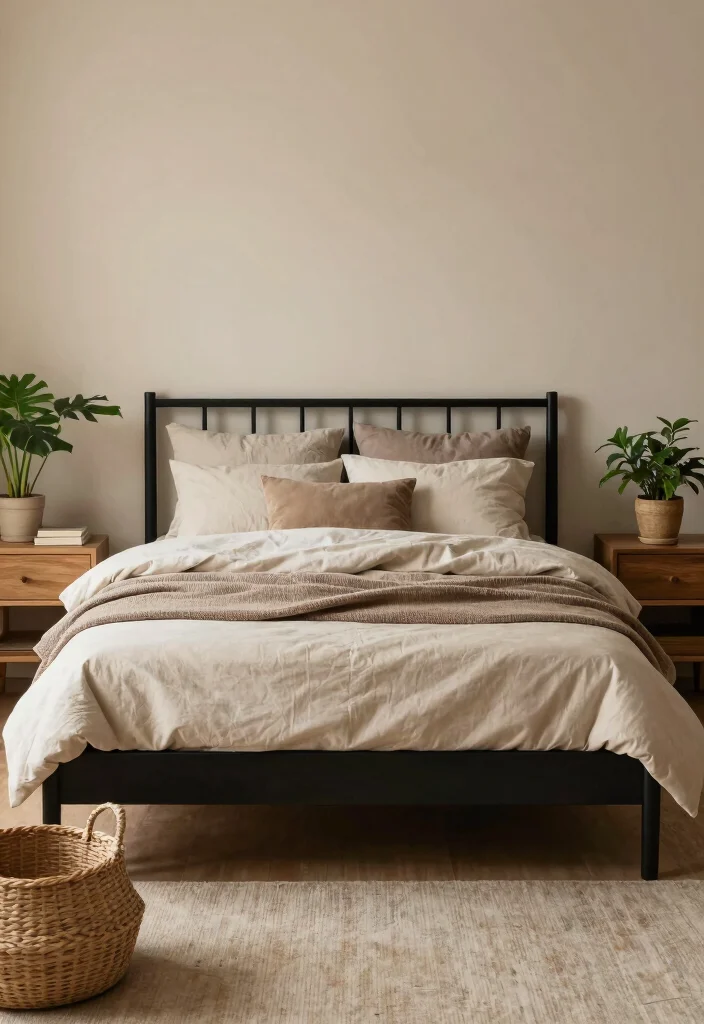 10 Black Bed Frame Bedroom Ideas with Strong Contrast 24 10 Black Bed Frame Bedroom Ideas with Strong Contrast 4. Earthy Neutrals 0