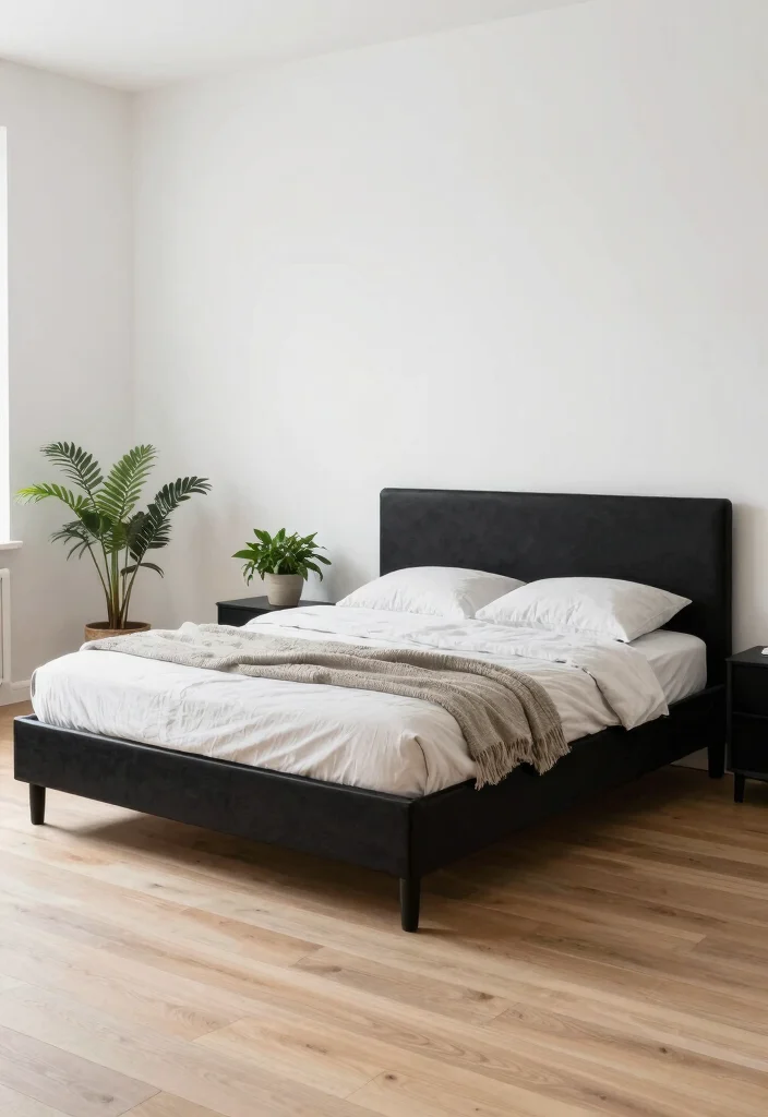 10 Black Bed Frame Bedroom Ideas with Strong Contrast 26 10 Black Bed Frame Bedroom Ideas with Strong Contrast 6. Scandinavian Simplicity 0