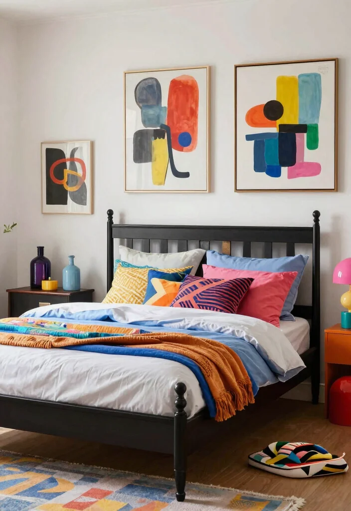 10 Black Bed Frame Bedroom Ideas with Strong Contrast 38 10 Black Bed Frame Bedroom Ideas with Strong Contrast 8. Artistic Vibes 0