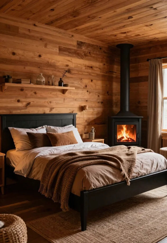 10 Black Bed Frame Bedroom Ideas with Strong Contrast 49 10 Black Bed Frame Bedroom Ideas with Strong Contrast 9. Cozy Cabin Retreat 0