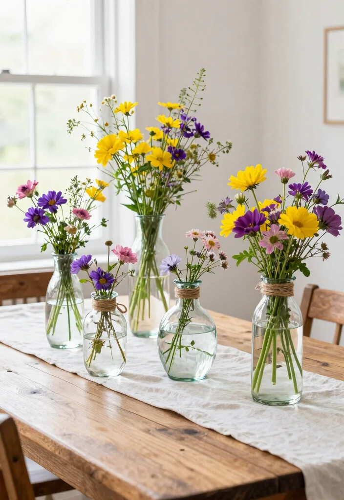10 Kitchen Table Centerpiece Ideas for Everyday Style 2. Recycled Glass Vases 0