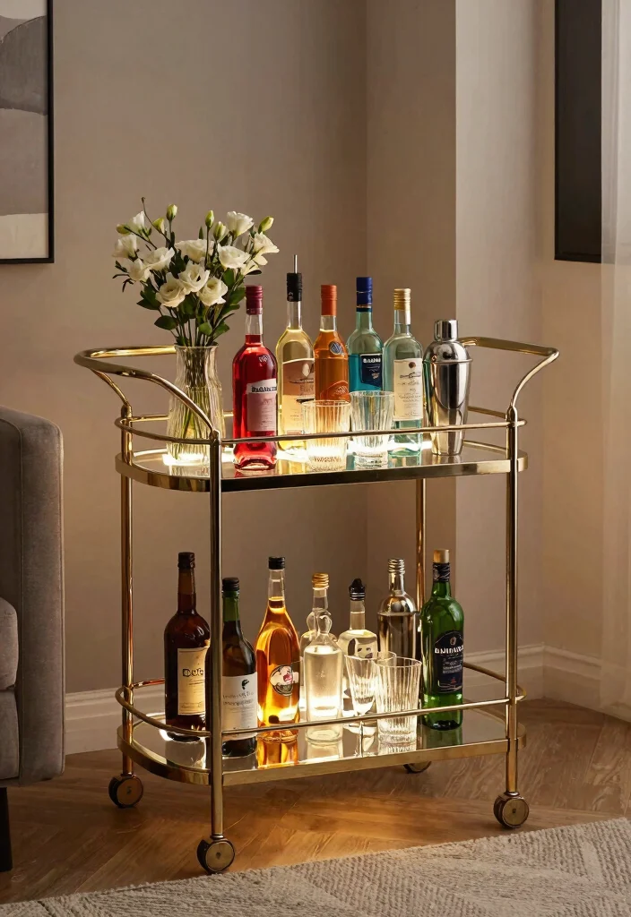 10 Living Room Corner Decorating Ideas That Feel Intentional 47 10 Living Room Corner Decorating Ideas That Feel Intentional 7. Chic Bar Cart 0