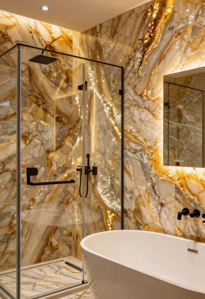 10 Onyx Bathroom Ideas That Look Ultra Luxurious 12 10 Onyx Bathroom Ideas That Look Ultra Luxurious 2. Onyx Wall Panels for a Stunning Feature 0
