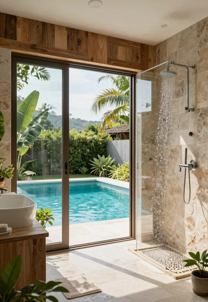 10 Pool Bathroom Ideas Designed for Easy Cleaning and Style 38 10 Pool Bathroom Ideas Designed for Easy Cleaning and Style 8. Involve Outdoor Elements 0