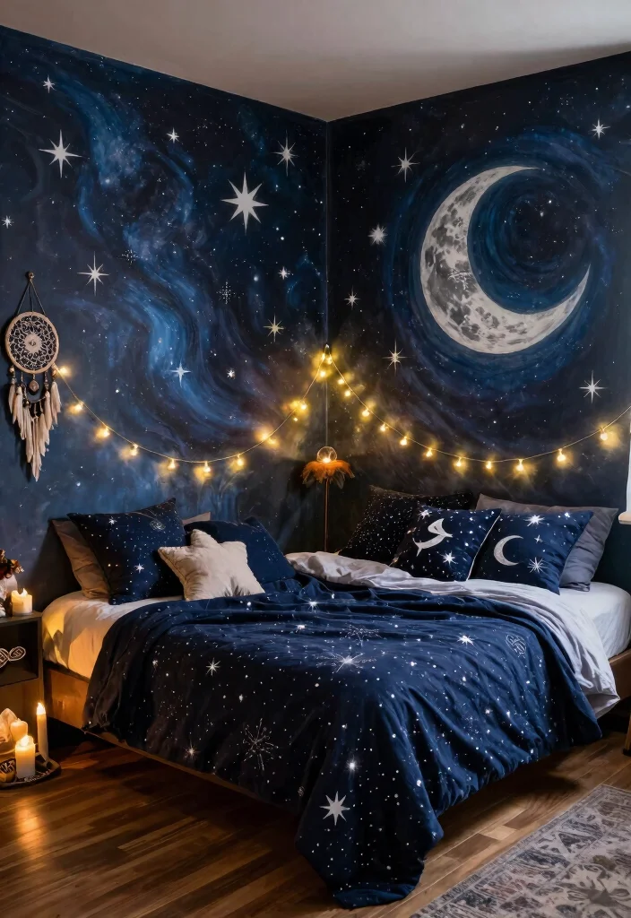 10 Witchy Bedroom Ideas with Dark Moody Vibes 13 10 Witchy Bedroom Ideas with Dark Moody Vibes 3. Celestial Elements 0