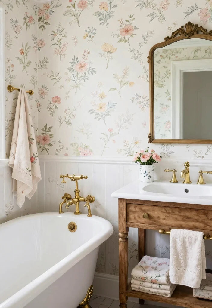 12 Antique Bathroom Ideas with Vintage Character 37 12 Antique Bathroom Ideas with Vintage Character 7. Vintage Wallpaper 0