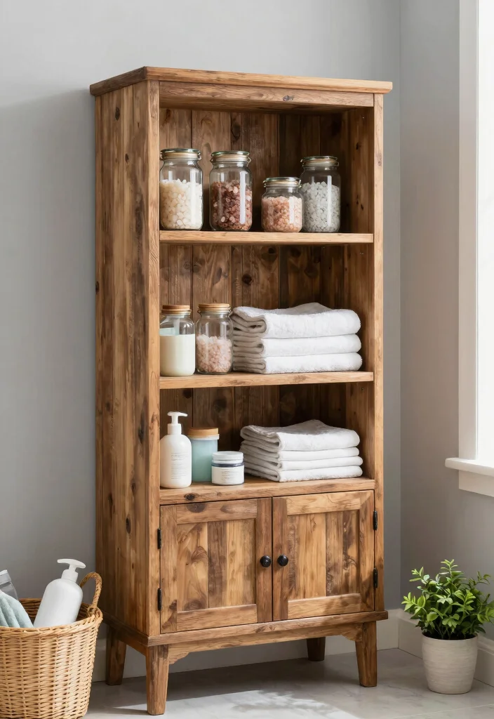 12 Bathroom Cupboard Ideas That Hide Clutter Beautifully 1. Rustic Wooden Cupboards 0