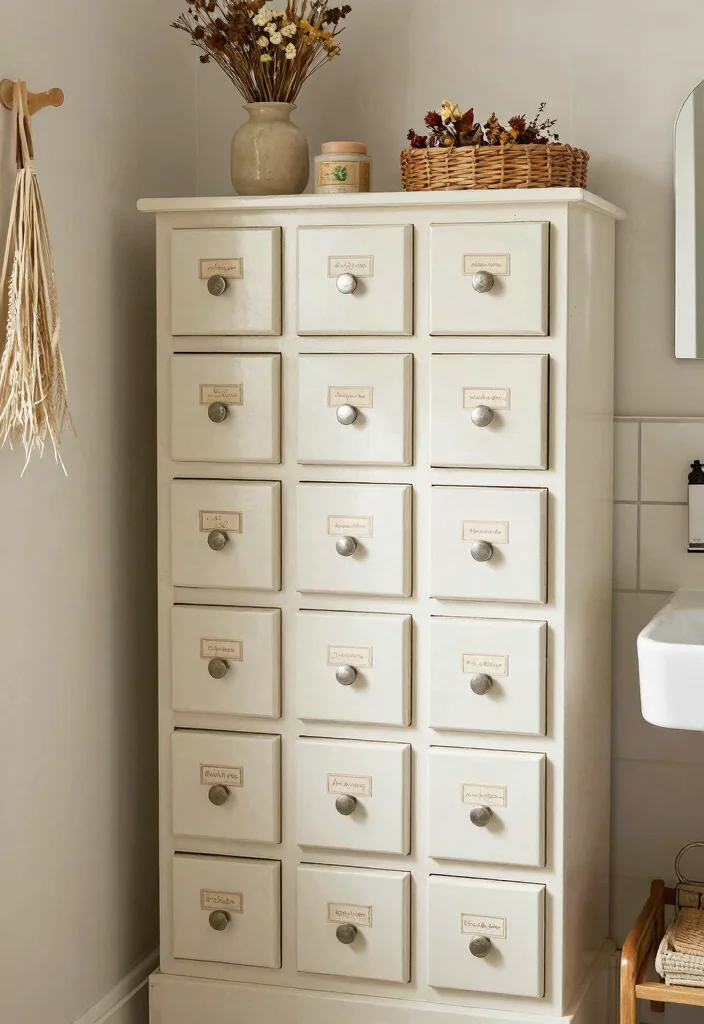 12 Bathroom Cupboard Ideas That Hide Clutter Beautifully 5. Vintage Apothecary Style Cupboards 0