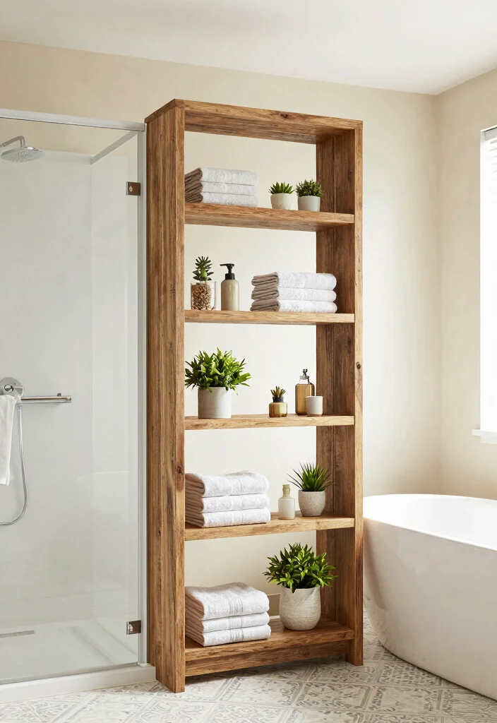 12 Bathroom Partition Ideas That Improve Layout and Privacy 8. Multi Functional Shelving 0