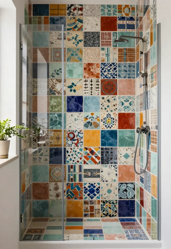 12 Bathroom Shower Tile Ideas That Steal Attention 12. Upcycled Tiles 0