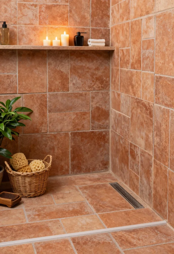 12 Bathroom Shower Tile Ideas That Steal Attention 3. Terracotta Tiles 0