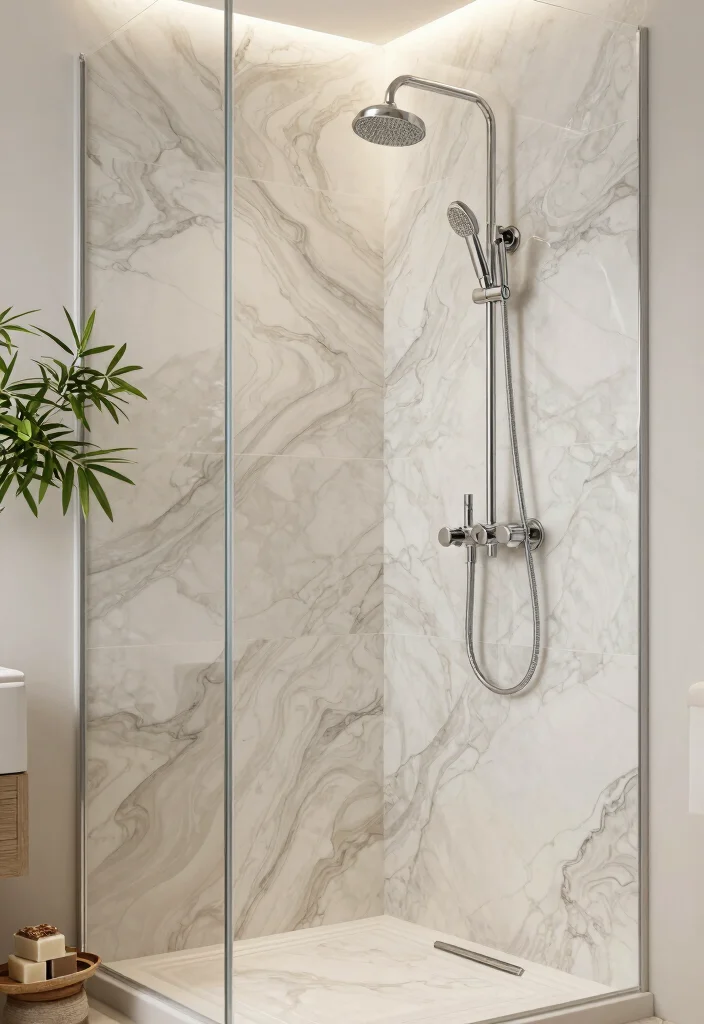 12 Bathroom Shower Tile Ideas That Steal Attention 4. Porcelain Tiles with Nature Inspired Patterns 0
