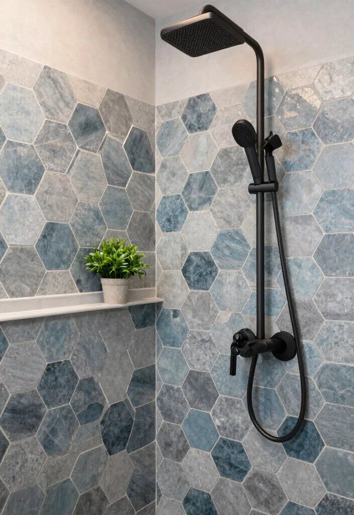 12 Bathroom Shower Tile Ideas That Steal Attention 5. Hexagonal Tiles 0