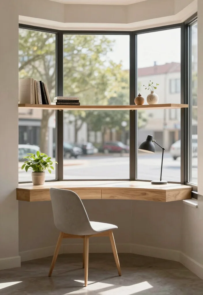 12 Bay Window Living Room Ideas for Light and Seating 24 12 Bay Window Living Room Ideas for Light and Seating 4. Minimalist Floating Desk 0