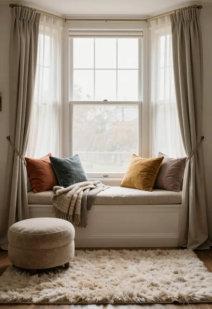 12 Bay Window Living Room Ideas for Light and Seating 25 12 Bay Window Living Room Ideas for Light and Seating 5. Soft Textile Layers 0