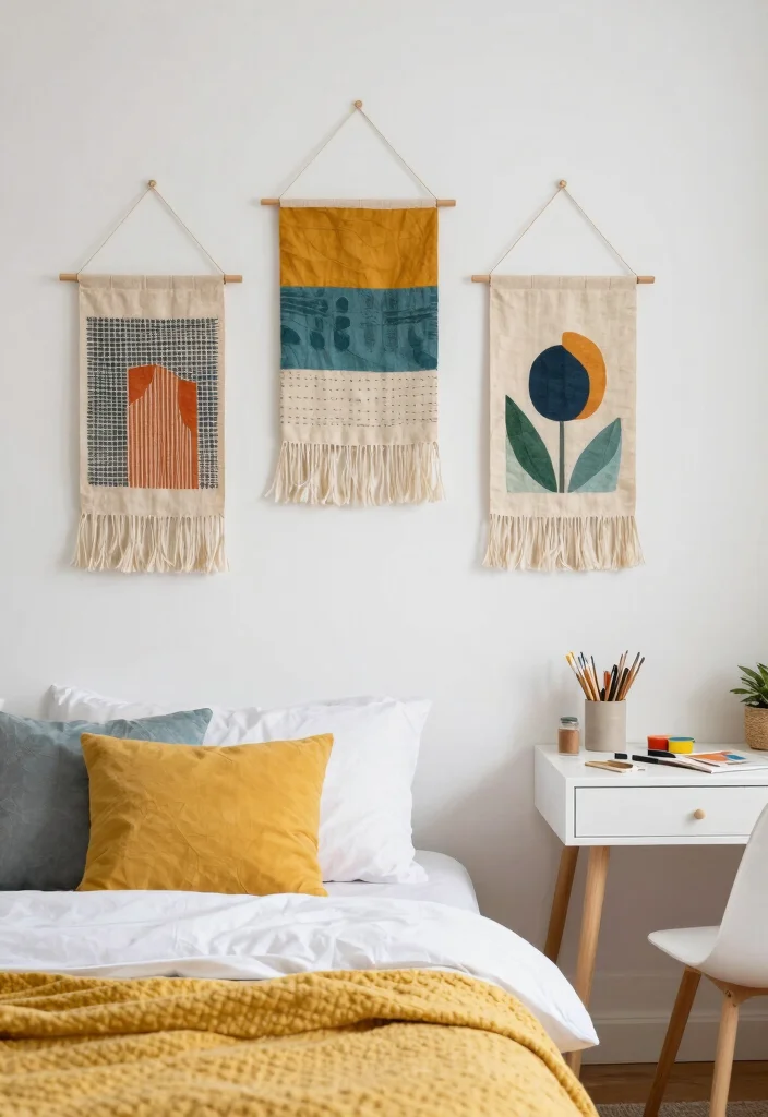 12 Bedroom Poster Wall Ideas That Feel Personal 26 12 Bedroom Poster Wall Ideas That Feel Personal 6. DIY Fabric Wall Hangings 0
