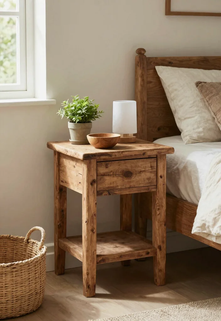 12 Bedroom Side Table Ideas That Look Stylish and Useful 1. Reclaimed Wood Charm 0