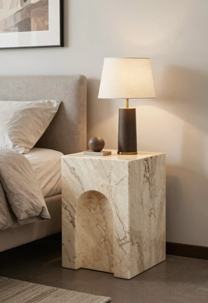 12 Bedroom Side Table Ideas That Look Stylish and Useful 12. Natural Stone Accents 0