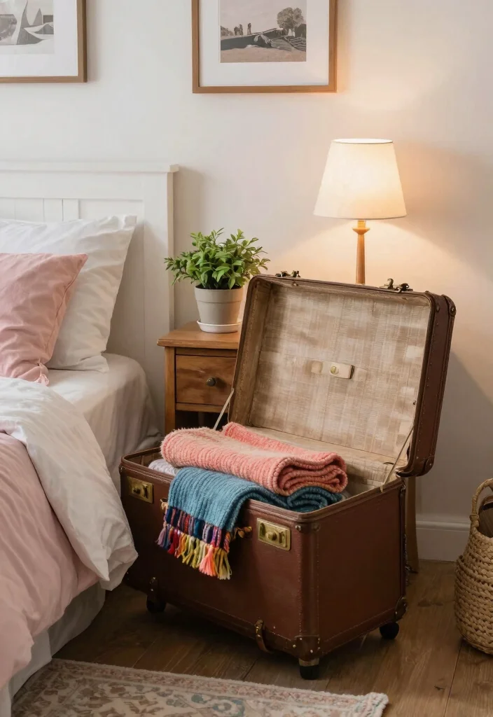 12 Bedroom Side Table Ideas That Look Stylish and Useful 7. Vintage Suitcases 0