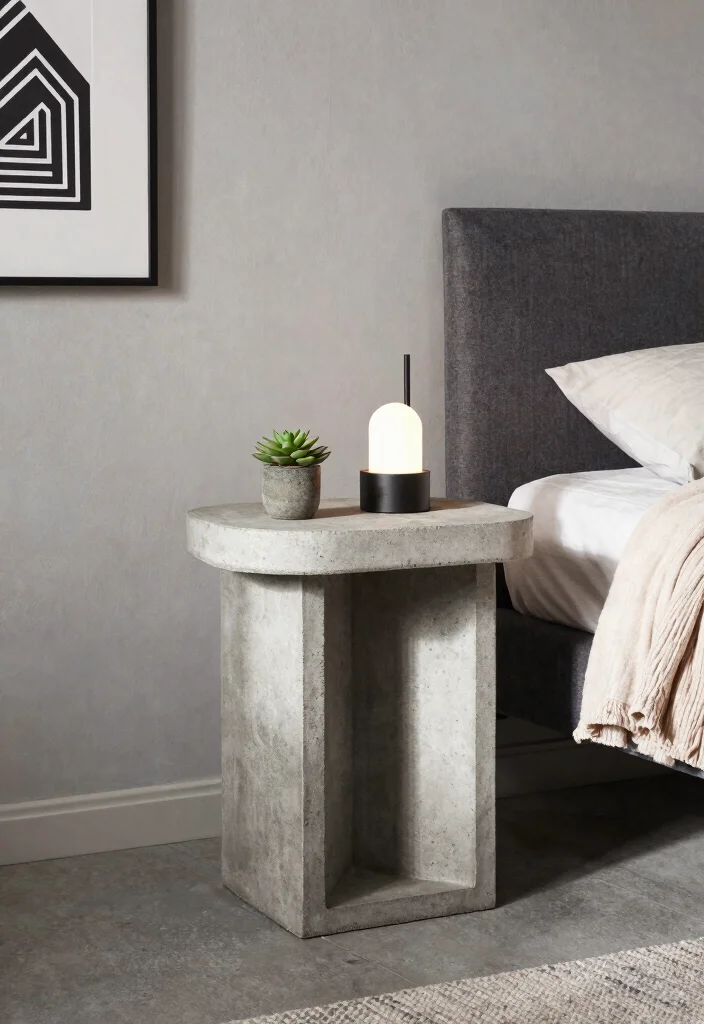 12 Bedroom Side Table Ideas That Look Stylish and Useful 8. Sustainability with Concrete 0