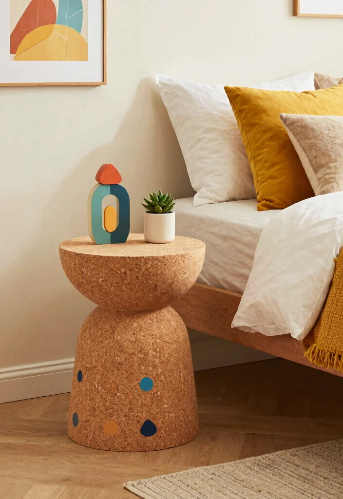 12 Bedroom Side Table Ideas That Look Stylish and Useful 9. Colorful Cork Tables 0