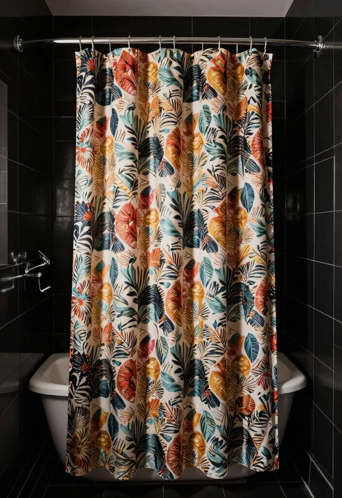 12 Black Bathroom Ideas That Feel Bold and Sophisticated 10. Bold Shower Curtains 0