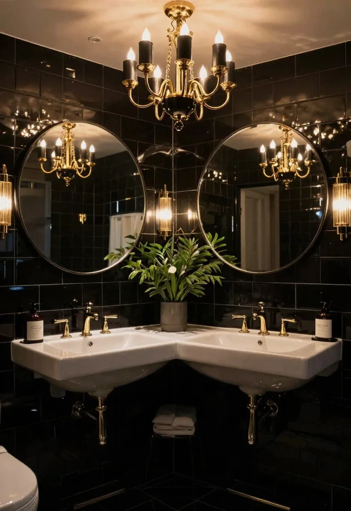 12 Black Bathroom Ideas That Feel Bold and Sophisticated 2. Statement Lighting Fixtures 0