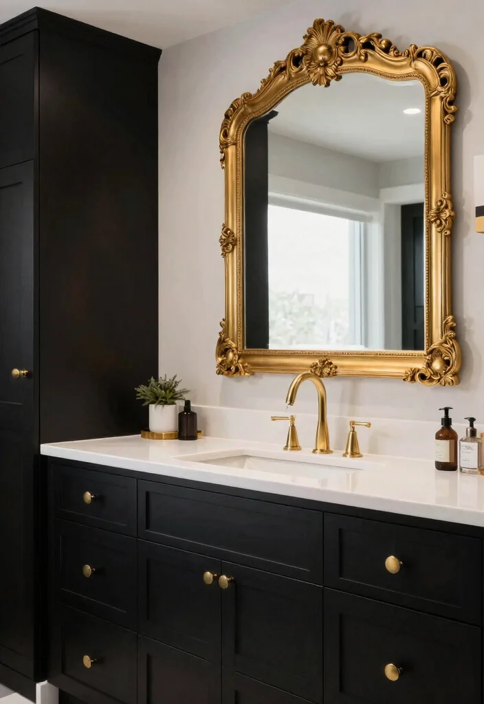12 Black Bathroom Ideas That Feel Bold and Sophisticated 3. Bold Accents with Gold 0