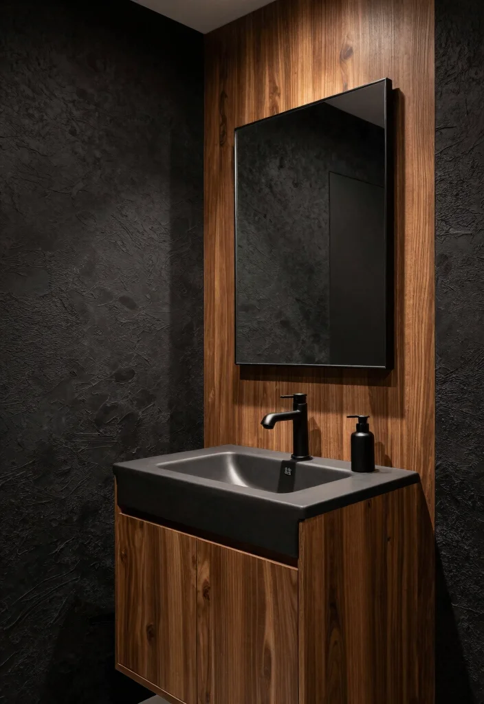 12 Black Bathroom Ideas That Feel Bold and Sophisticated 4. Textured Wall Treatments 0