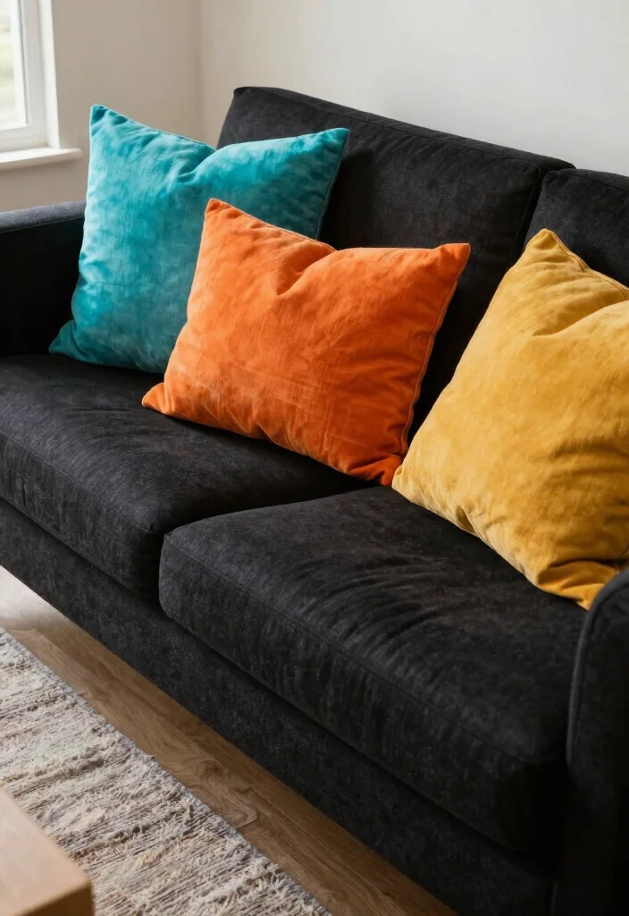 12 Black Couch Living Room Decor Ideas with Contrast 1 12 Black Couch Living Room Decor Ideas with Contrast 1. Bright and Bold Pillows 0