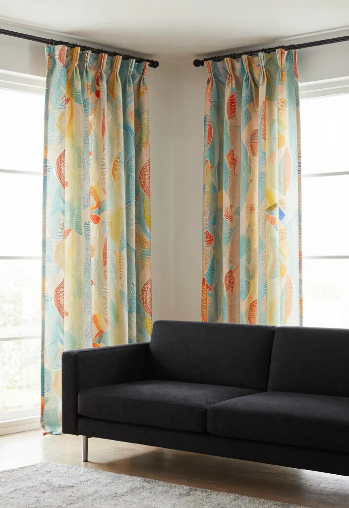 12 Black Couch Living Room Decor Ideas with Contrast 61 12 Black Couch Living Room Decor Ideas with Contrast 11. Colorful Curtains 0