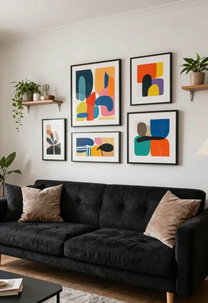 12 Black Couch Living Room Decor Ideas with Contrast 13 12 Black Couch Living Room Decor Ideas with Contrast 3. Stunning Wall Art 0