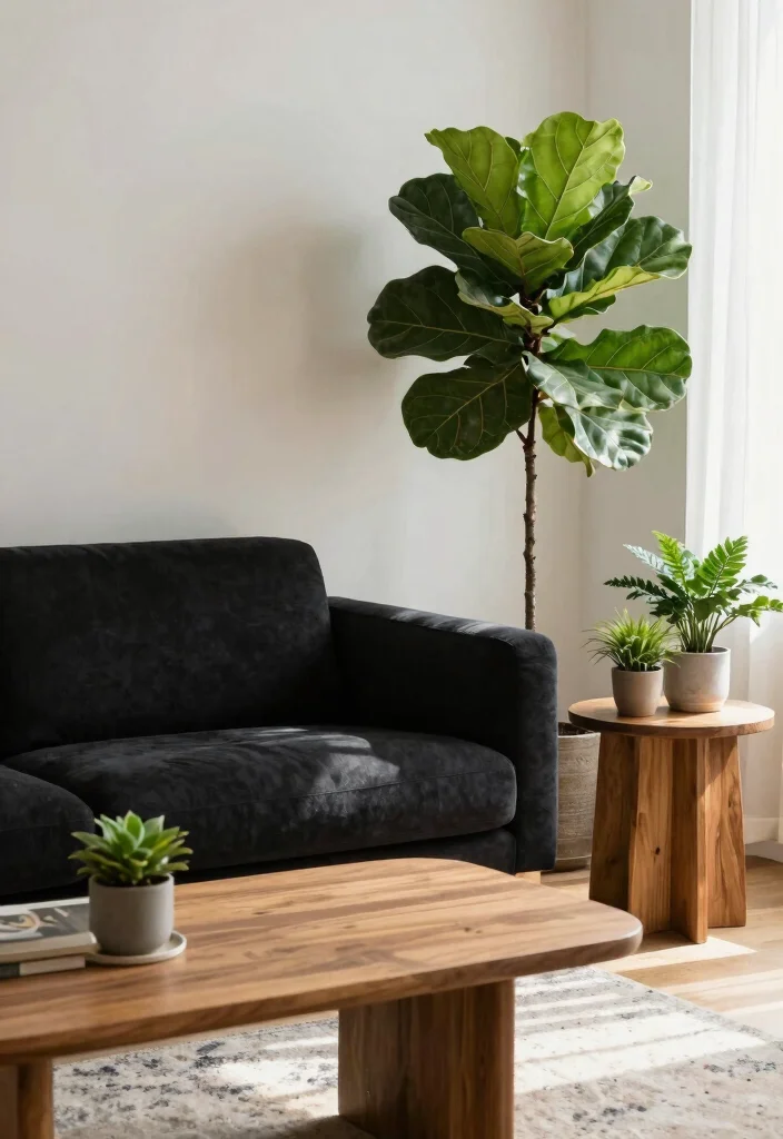 12 Black Couch Living Room Decor Ideas with Contrast 14 12 Black Couch Living Room Decor Ideas with Contrast 4. Natural Elements 0