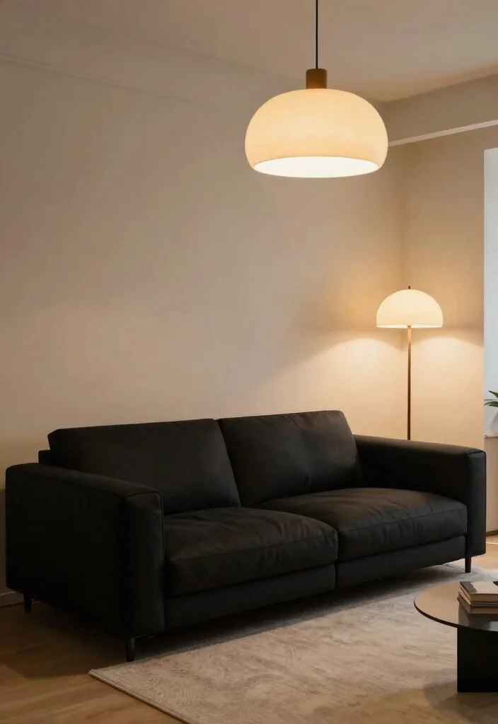 12 Black Couch Living Room Decor Ideas with Contrast 27 12 Black Couch Living Room Decor Ideas with Contrast 7. Layered Lighting 0