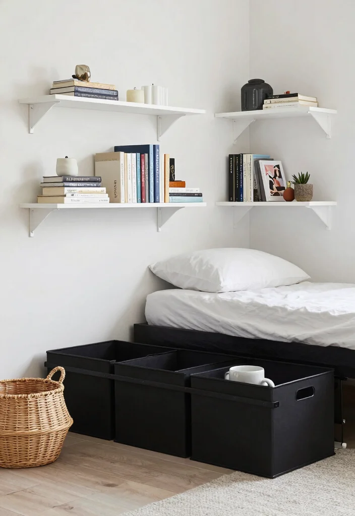 12 Black White and Grey Bedroom Ideas That Feel Balanced 11. Smart Storage Solutions 0