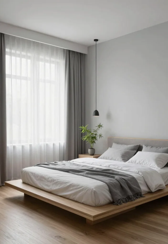 12 Black White and Grey Bedroom Ideas That Feel Balanced 2. Zen Minimalist Oasis 0