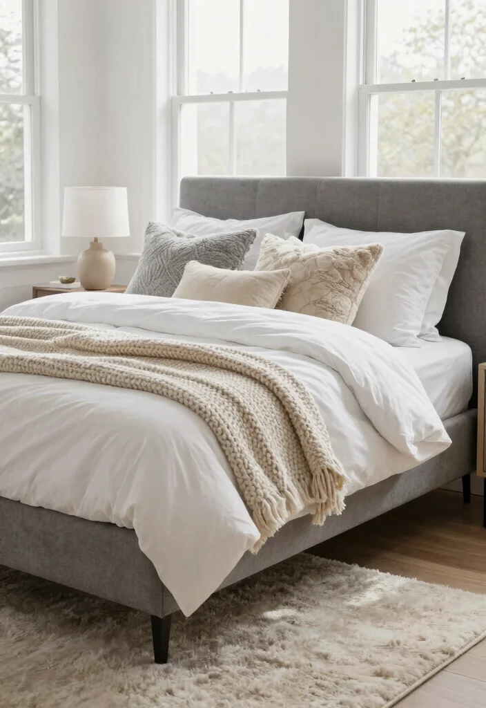 12 Black White and Grey Bedroom Ideas That Feel Balanced 6. Cozy Textured Layers 0