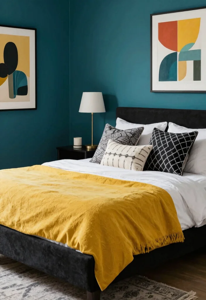 12 Black White and Grey Bedroom Ideas That Feel Balanced 7. Monochrome with a Pop of Color 0