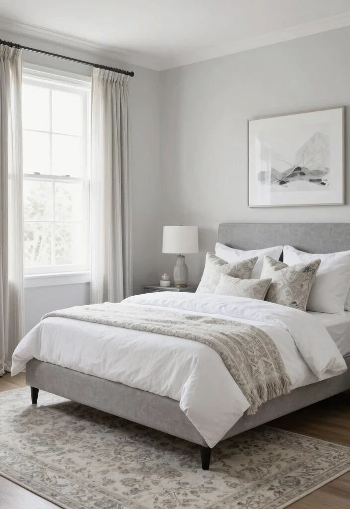 12 Black White and Grey Bedroom Ideas That Feel Balanced 9. Subtle Monochrome Patterns 0