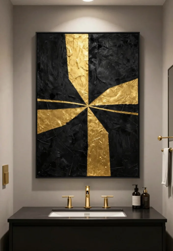 12 Black and Gold Bathroom Decor Ideas That Look Expensive 1 12 Black and Gold Bathroom Decor Ideas That Look Expensive 1. Elegant Black and Gold Wall Art 0