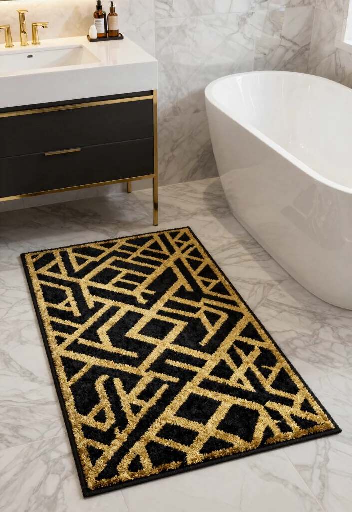 12 Black and Gold Bathroom Decor Ideas That Look Expensive 50 12 Black and Gold Bathroom Decor Ideas That Look Expensive 10. Black and Gold Accented Rugs 0