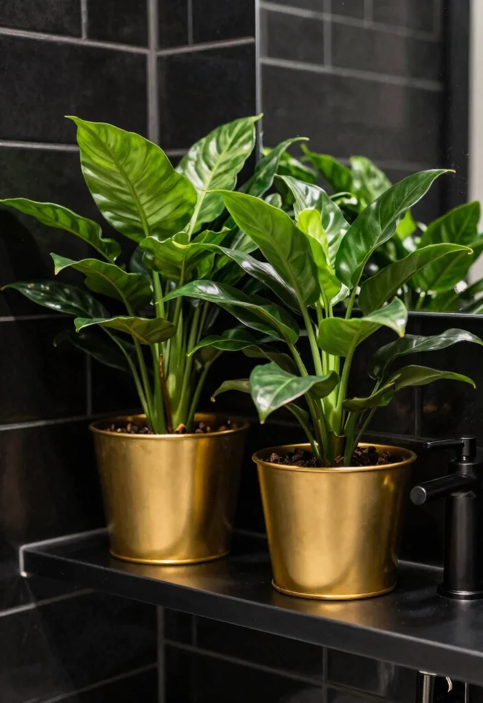 12 Black and Gold Bathroom Decor Ideas That Look Expensive 51 12 Black and Gold Bathroom Decor Ideas That Look Expensive 11. Decorative Plants in Gold Pots 0