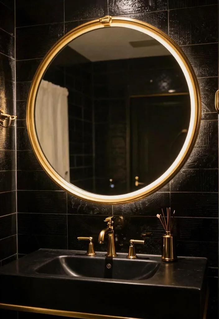 12 Black and Gold Bathroom Decor Ideas That Look Expensive 24 12 Black and Gold Bathroom Decor Ideas That Look Expensive 4. Statement Mirrors with Gold Frames 0