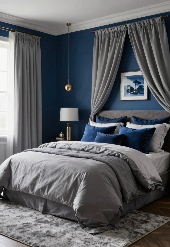 12 Blue Bedroom Ideas for a Relaxing Mood 4. Elegant Blue and Gray 0