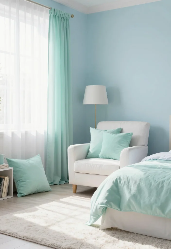 12 Blue Bedroom Ideas for a Relaxing Mood 5. Light Blue and Mint Freshness 0