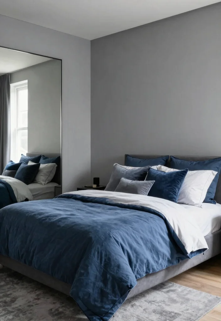 12 Blue Bedroom Ideas for a Relaxing Mood 7. Cool Gray and Blue Combo 0