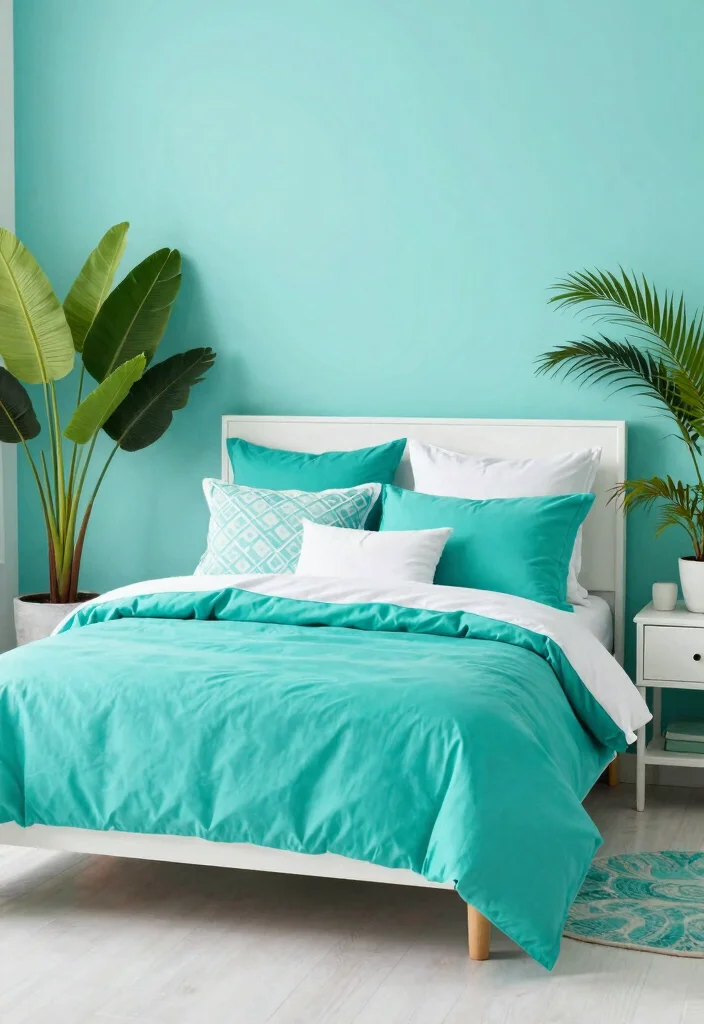 12 Blue Bedroom Ideas for a Relaxing Mood 9. Bright Aqua and White 0