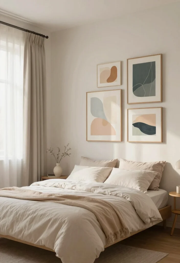 12 Calm Bedroom Ideas for Better Rest 9. Use Art for Calm 0