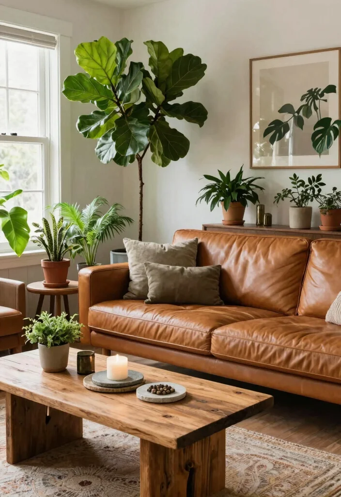 12 Cognac Couch Living Room Ideas That Look Rich 4 12 Cognac Couch Living Room Ideas That Look Rich 4. Natural Elements and Greenery 0